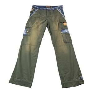 AKOO Denim CARGO y2k Streetwear Mens Jeans 42x34 Patchwork Military